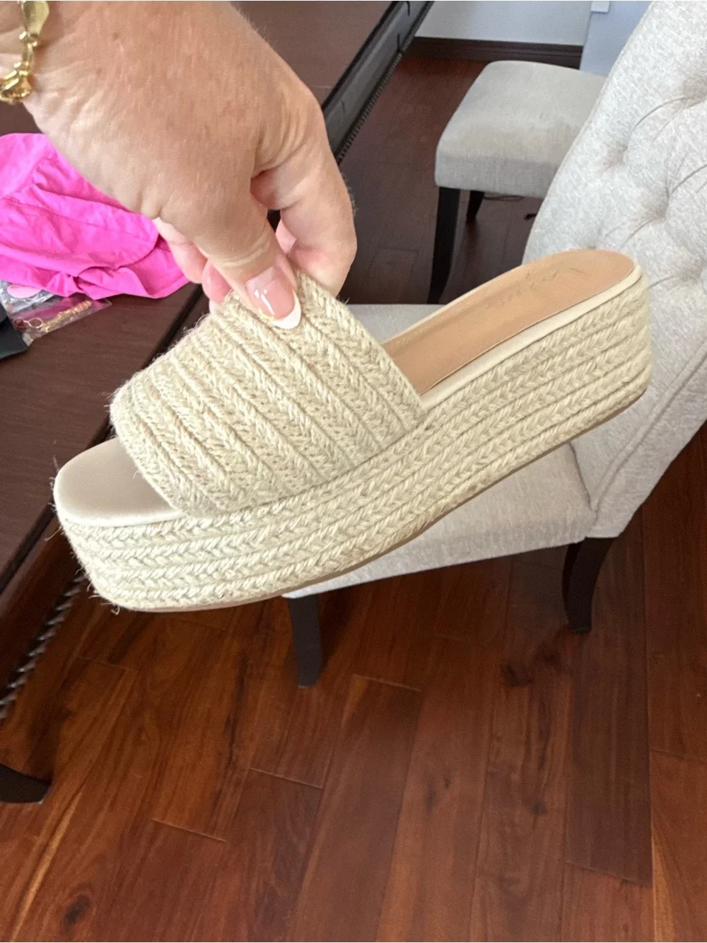 Lulu's Beige Woven Espadrille Platform Slide
